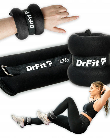 DrFit svorių rinkinys kulkšnims ir riešams 2x 2kg, juodi, patvarūs