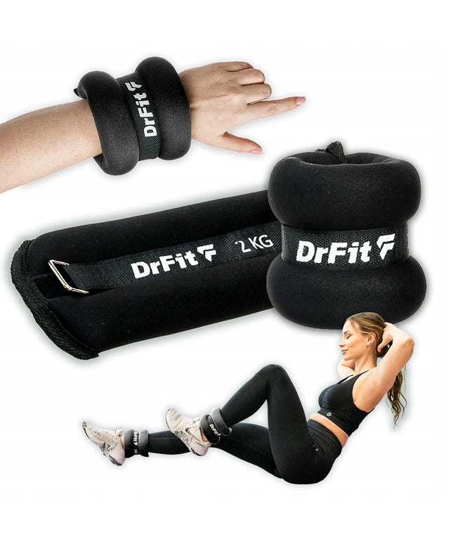 DrFit svorių rinkinys kulkšnims ir riešams 2x 2kg, juodi, patvarūs