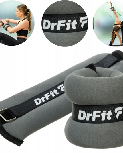 DrFit svorių rinkinys kulkšnims ir riešams fitnesui 2x 2 kg pilki