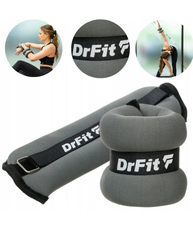 DrFit svorių rinkinys kulkšnims ir riešams fitnesui 2x 2 kg pilki