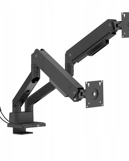 Dujinis laikiklis dviem monitoriams 17-35" 32 kg USB-A/C VESA išlenktiems ekranams Spacetronik