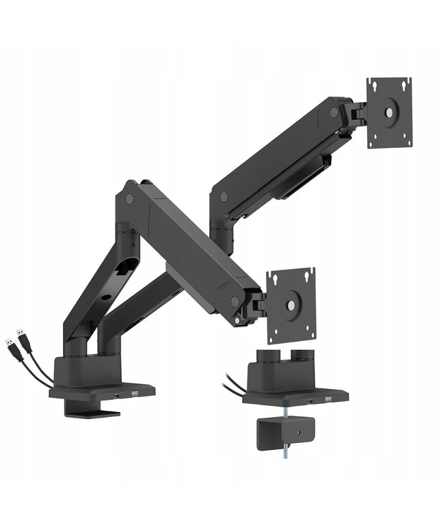 Dujinis laikiklis dviem monitoriams 17-35" 32 kg USB-A/C VESA išlenktiems ekranams Spacetronik