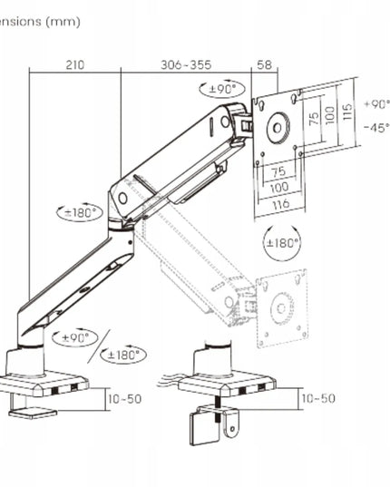Dujinis monitoriaus laikiklis 17-45" 16kg USB šakotuvas VESA Spacetronik juodas