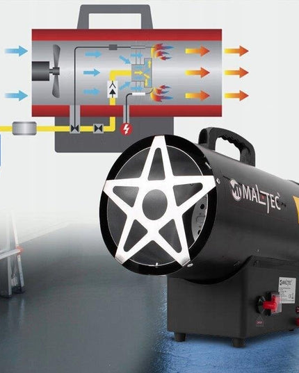 Dujinis šildytuvas su ventiliatoriumi ir reduktoriumi, pramoninis, 25kW (MalTec)
