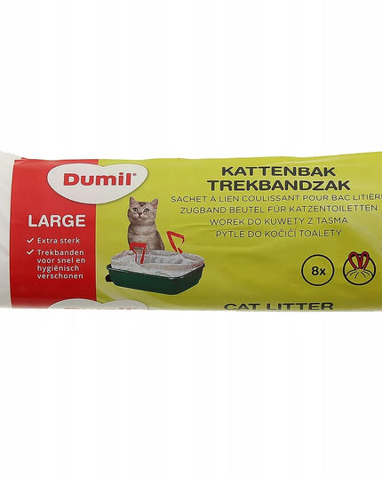 Dumil vienkartiniai maišai kačių kraiko dėžei su juostele, 8 vnt., 87,5 cm x 37,5 cm x 37,5 cm