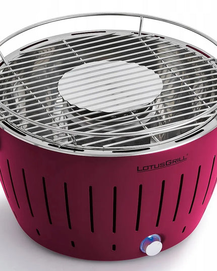 Dūmų nekeliantis anglinis grilis LotusGrill Classic sodui su krepšiu, fuksijos spalvos