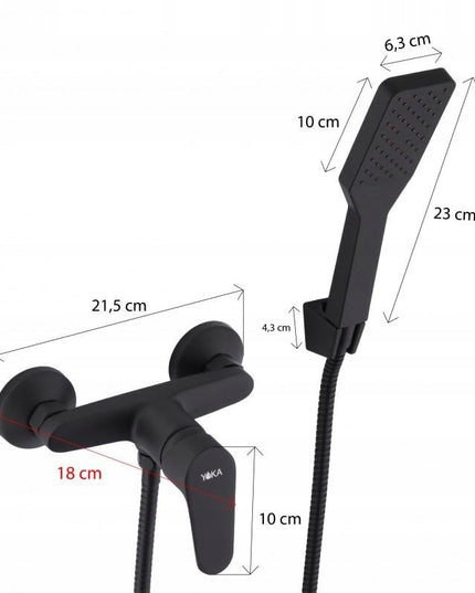 Sieninis vonios dušo komplektas, maišytuvas - Juodas, matinis