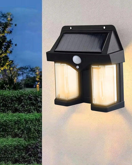 Dvigubas saulės energija varomas sieninis LED šviestuvas SuperLED su Filament lempute ir jutikliu