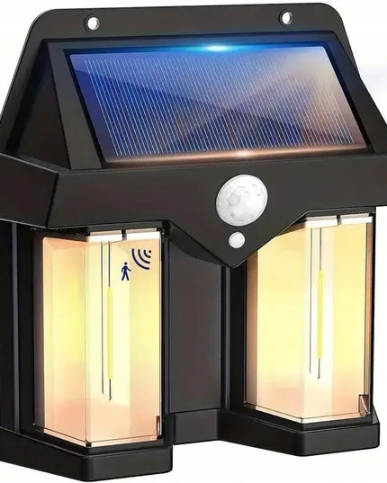 Dvigubas saulės energija varomas sieninis LED šviestuvas SuperLED su Filament lempute ir jutikliu