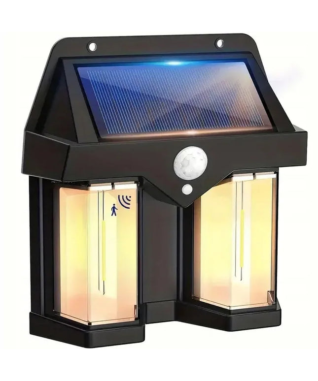 Dvigubas saulės energija varomas sieninis LED šviestuvas SuperLED su Filament lempute ir jutikliu
