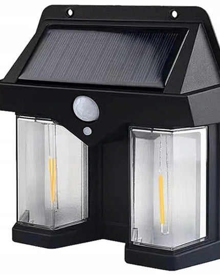 Dvigubas saulės energija varomas sieninis LED šviestuvas SuperLED su Filament lempute ir jutikliu