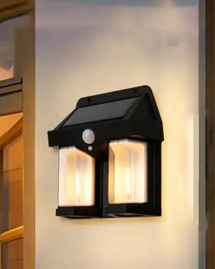 Dvigubas saulės energija varomas sieninis LED šviestuvas SuperLED su Filament lempute ir jutikliu