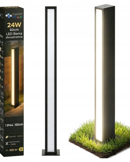 Dvipusis pastatomas 60 cm LED sodo šviestuvas-stulpelis, 4000K, juodas