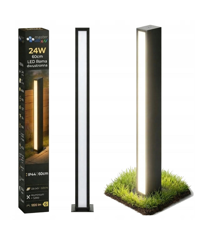 Dvipusis pastatomas 60 cm LED sodo šviestuvas-stulpelis, 4000K, juodas