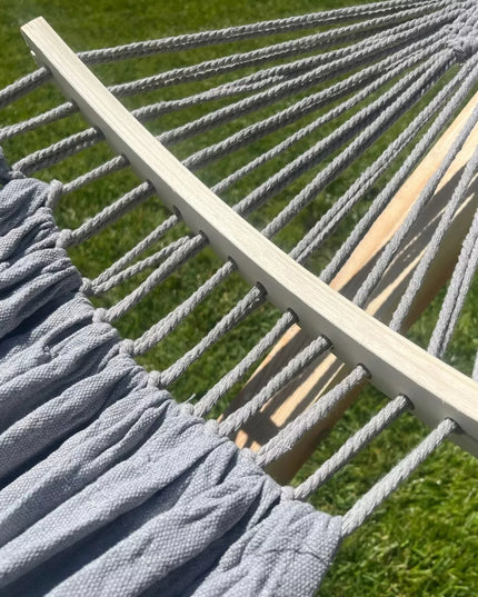 Dvivietis hamako rėmas ir hamakas BOHO pilkas, nešiojamas komplektas COMFORT ZONE 200 kg