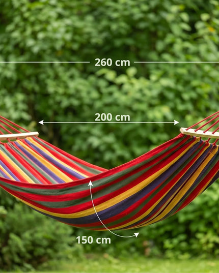 Dvivietis sodo hamakas XXL su skersiniu ir krepšiu, 260x150 cm