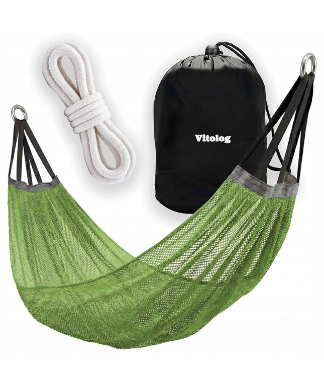 Dvivietis turistinis sodo hamakas 210x140 cm – žalias