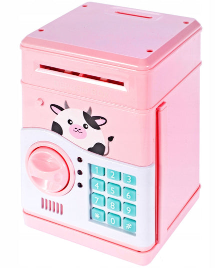 Rožinė kiaulytė taupyklė-seifas vaikams, banknotams ir monetoms, su kodu, žaislas