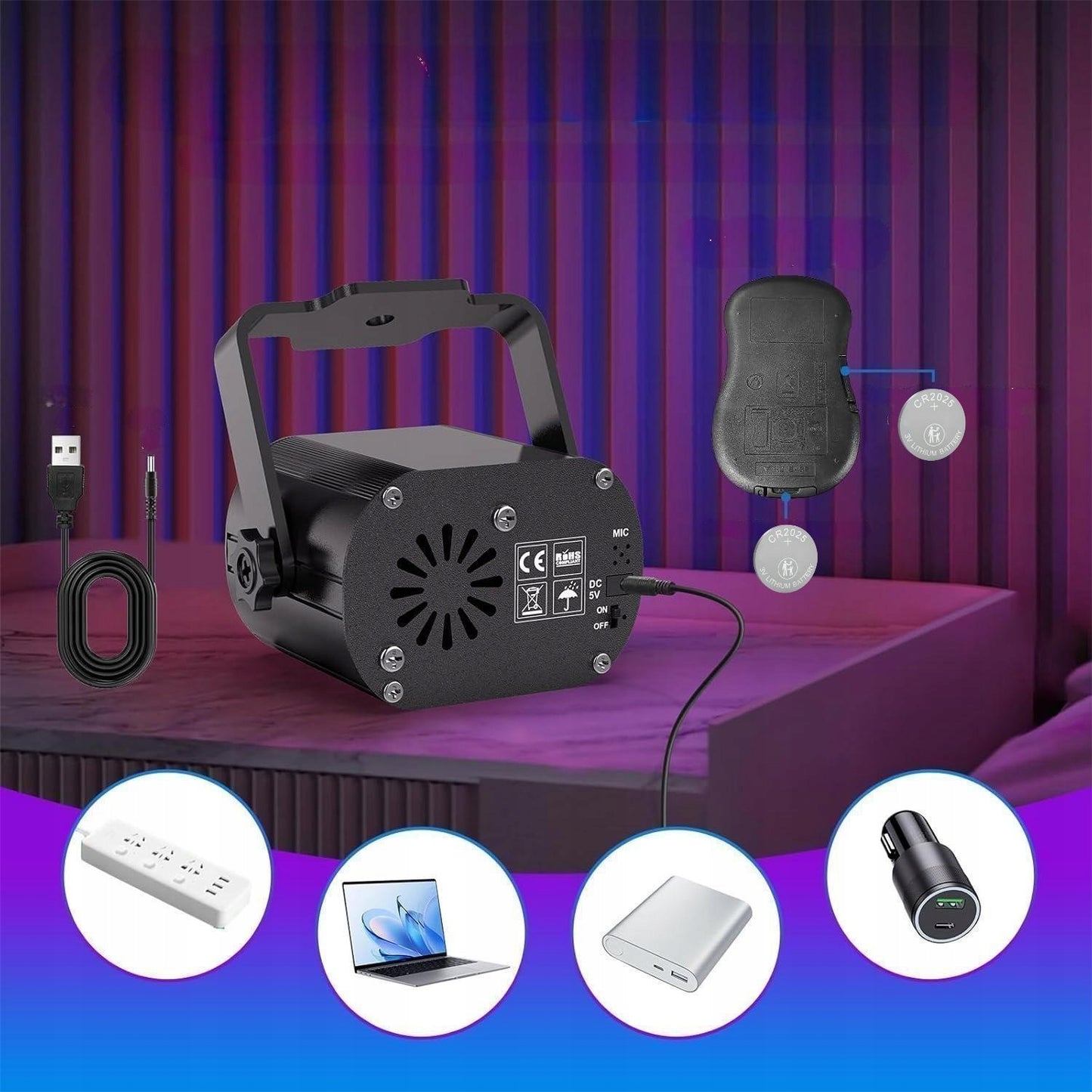 PROJEKTORIUS Disco kamuolys lazeris su pulteliu Muzikinis režimas LED 8 W RGB