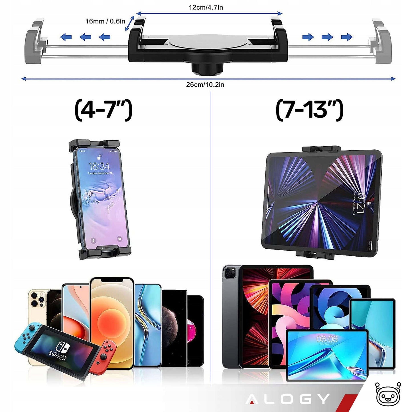 Tvirtas automobilinis laikiklis telefonui ir planšetiniam kompiuteriui, montuojamas ant prietaisų skydelio arba priekinio stiklo