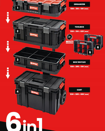 Įrankių dėžių rinkinys su ratukais Qbrick System TWO SET 6w1