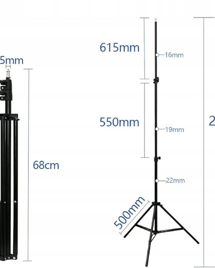 Fotografinis apšvietimo trikojis stovas 210 cm telefonui, fotoaparatui ir lempai