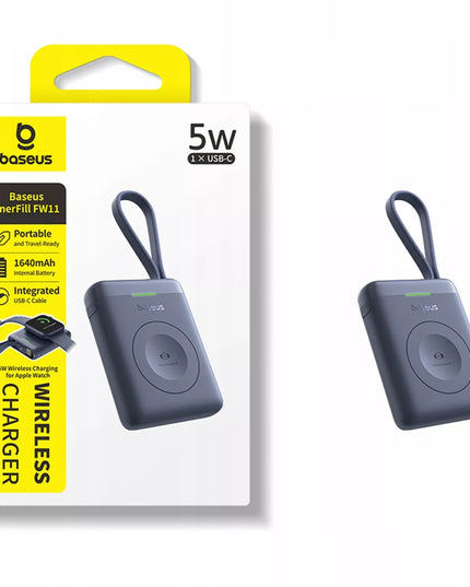 Baseus 5W išorinė baterija skirta Watch 1-10, SE, SE 2, Ultra, Ultra 2 su USB-C laidu