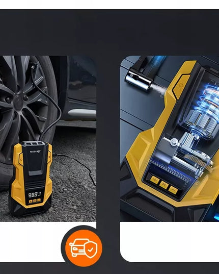 Automobilinis kompresorius 12V 230V Feegar, nešiojama oro pompa padangoms su LED