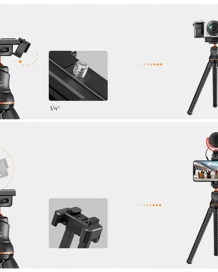 Lankstus K&F Concept trikojis fotoaparatui ir telefonui, tripod + Bluetooth nuotolinio valdymo pultelis