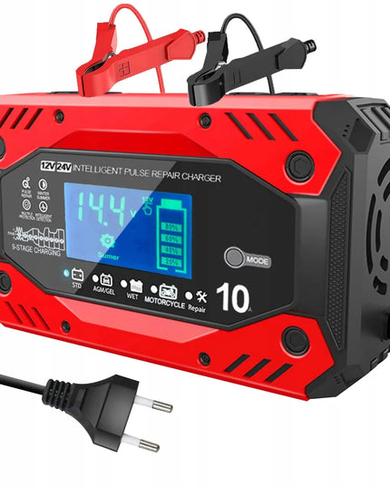 Automatinis išmanusis akumuliatoriaus įkroviklis su LCD ekranu, 12 V / 24 V, 10 A