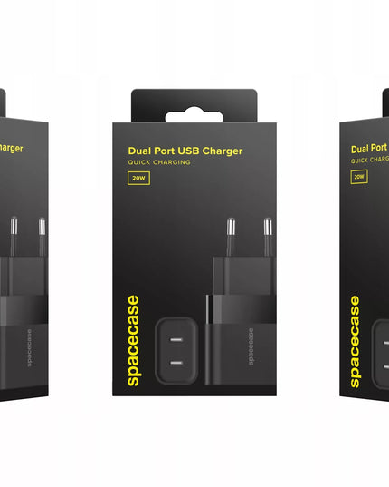 Spacecase 20W tinklo įkroviklis, universalus, greitas, 2x USB-C jungtys