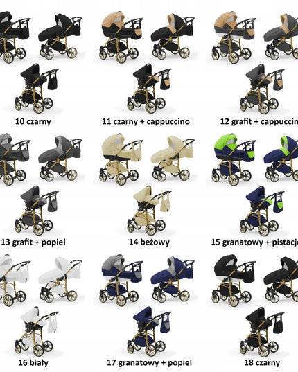 EL-CAR 3-in-1 vežimėlis Cosmo gold, įskaitant ISOFIX automobilinę kėdutę