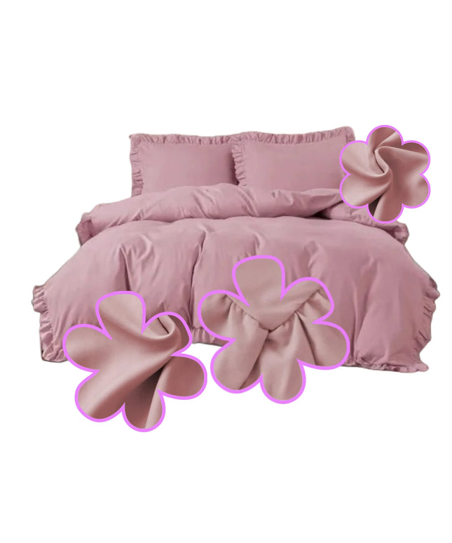 Elegantiška patalynė ŠVELNIAI ROŽINĖ 200x220 su raukiniais, 3 dalių KLASIKA