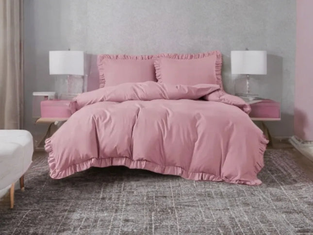 Elegantiška patalynė ŠVELNIAI ROŽINĖ 200x220 su raukiniais, 3 dalių KLASIKA