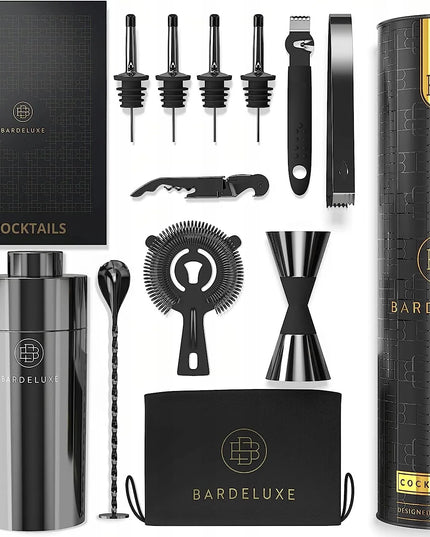 Elegantiškas profesionalus 12 dalių baro reikmenų rinkinys Bardeluxe Premium