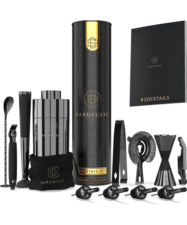 Elegantiškas profesionalus 12 dalių baro reikmenų rinkinys Bardeluxe Premium