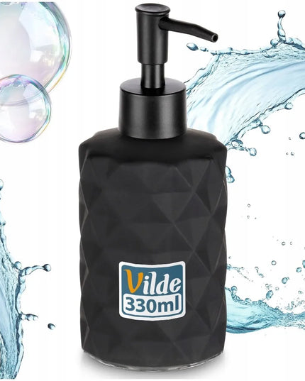 Elegantiškas stiklinis skysto muilo dozatorius Vilde juodos spalvos 330 ml