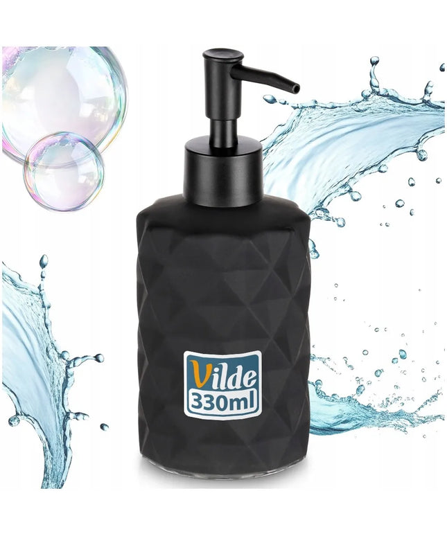 Elegantiškas stiklinis skysto muilo dozatorius Vilde juodos spalvos 330 ml