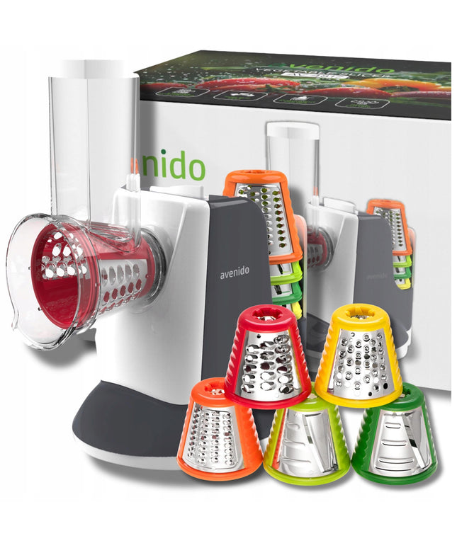 Elektrinė pjaustyklė Avenido AV4817 – vaisiams, daržovėms, sūriui, 150 W, 5 keičiami antgaliai