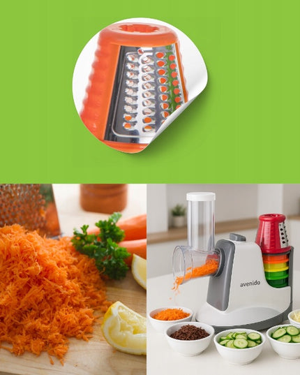 Elektrinė pjaustyklė Avenido AV4817 – vaisiams, daržovėms, sūriui, 150 W, 5 keičiami antgaliai