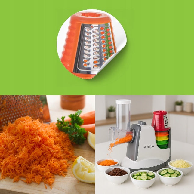 Elektrinė pjaustyklė Avenido AV4817 – vaisiams, daržovėms, sūriui, 150 W, 5 keičiami antgaliai