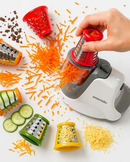 Elektrinė pjaustyklė Avenido AV4817 – vaisiams, daržovėms, sūriui, 150 W, 5 keičiami antgaliai