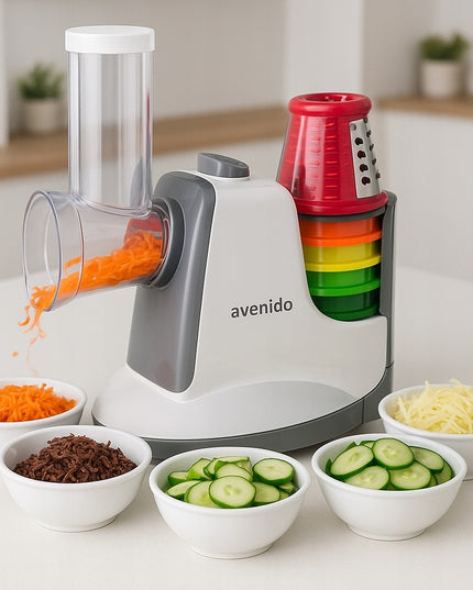 Elektrinė pjaustyklė Avenido AV4817 – vaisiams, daržovėms, sūriui, 150 W, 5 keičiami antgaliai
