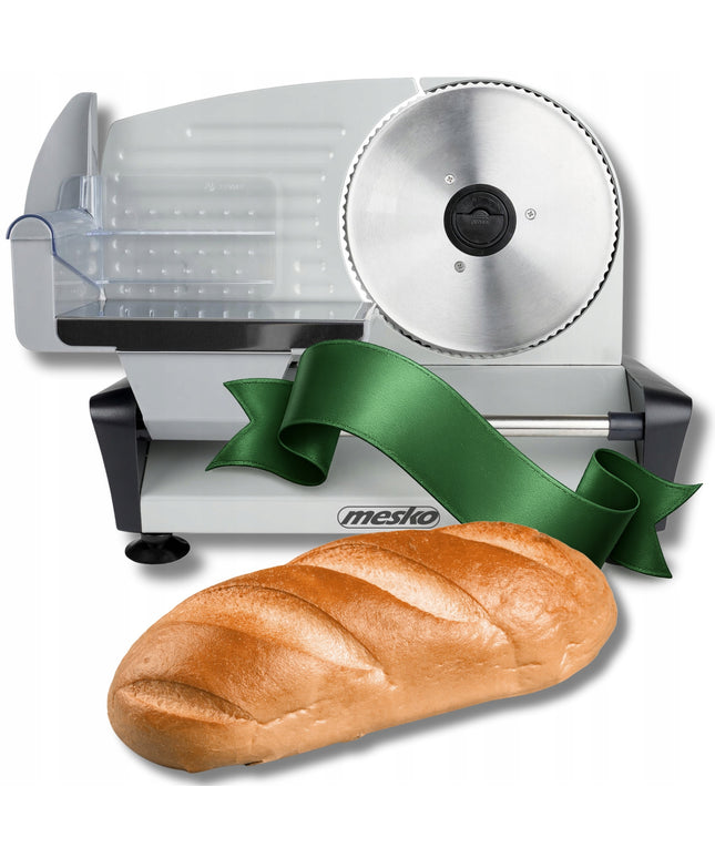 Elektrinė pjaustyklė Mesko MS4704 – duonai, mėsai, sūriui ir daržovėms, 400W, metalinis korpusas, reguliuojamas pjūvis 0–15 mm