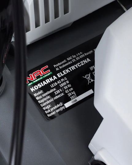 Elektrinė vejapjovė NAC 1800 W, 42 cm, su 50 l krepšiu ir reguliavimu