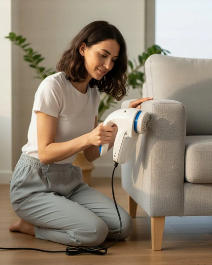 Elektrinis audinių skustuvas tinklinis megztiniams ir baldams galingas ir didelis su 3 peiliukais