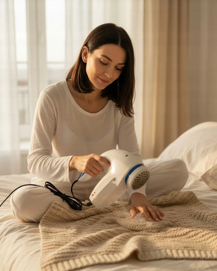 Elektrinis audinių skustuvas tinklinis megztiniams ir baldams galingas ir didelis su 3 peiliukais