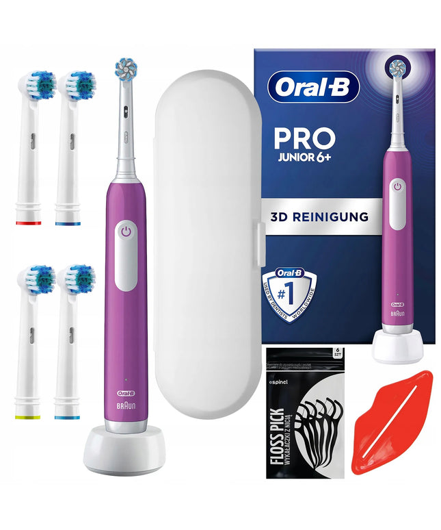 Elektrinis dantų šepetėlis vaikams Oral-B Pro 3 Junior violetinis + priedai