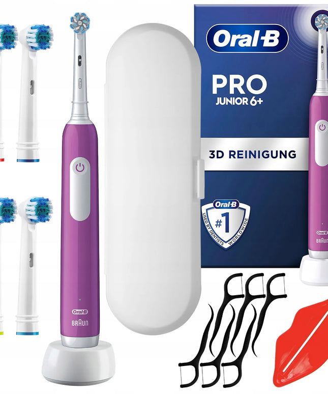 Elektrinis dantų šepetėlis vaikams Oral-B Pro 3 Junior violetinis + priedai