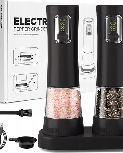 Elektrinis druskos ir pipirų malūnėlių rinkinys, įkraunamas USB, 2 vnt.
